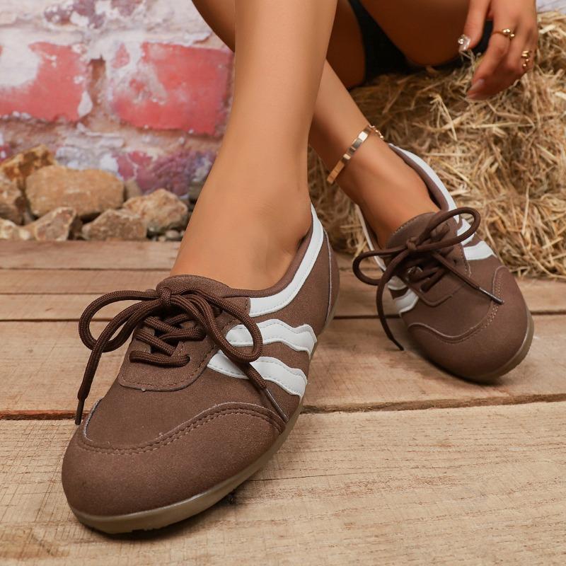Lace-up casual low-top sports shoes New women's color matching round head flat-soled casual single shoes