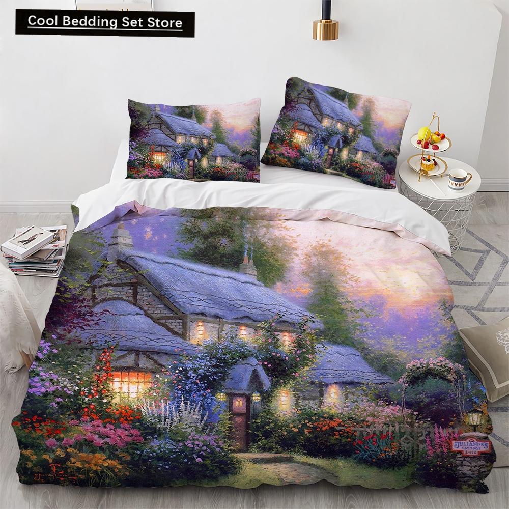 Oil Painting King Queen Duvet Cover Vintage Building Landscape Bedding Set for Adults Retro Art 2/3pcs polyester Quilt Cover