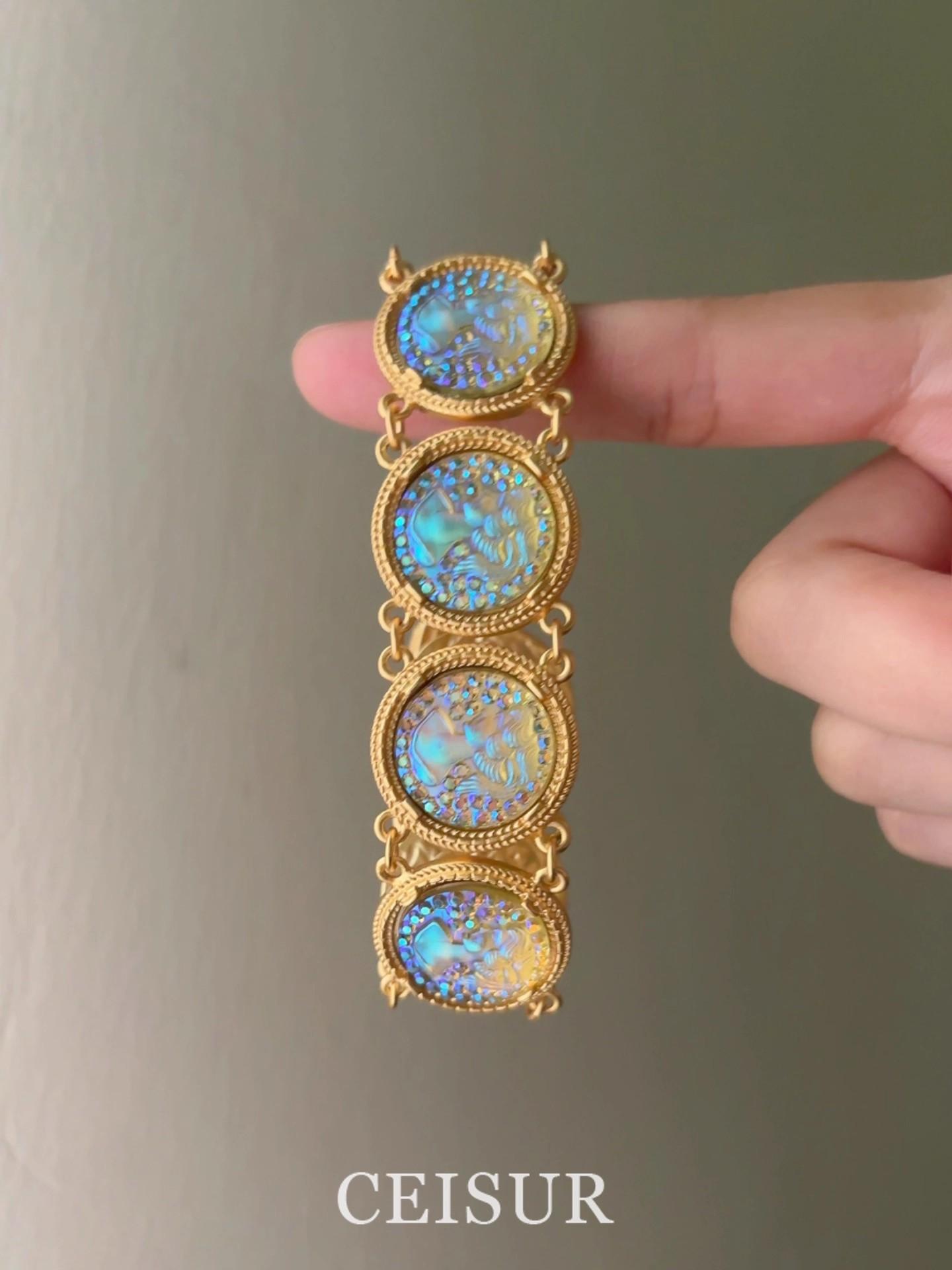 Винтажный средневековый придворный стиль, браслет с рельефом русалки Ji, магическое стекло, уникальный браслет, темперамент, уникальная тяжелая промышленность