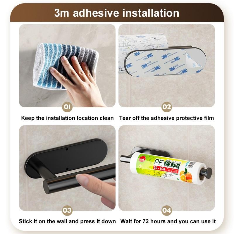 Adhesive Punch-free Toilet Roll Paper Towel Holder Organizer Wall Mount Storage Kitchen Bathroom No Drill Tissue Dispenser