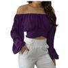 Women's Fashion Casual Summer  Off Shoulder Cross Strap Long Sleeved Top