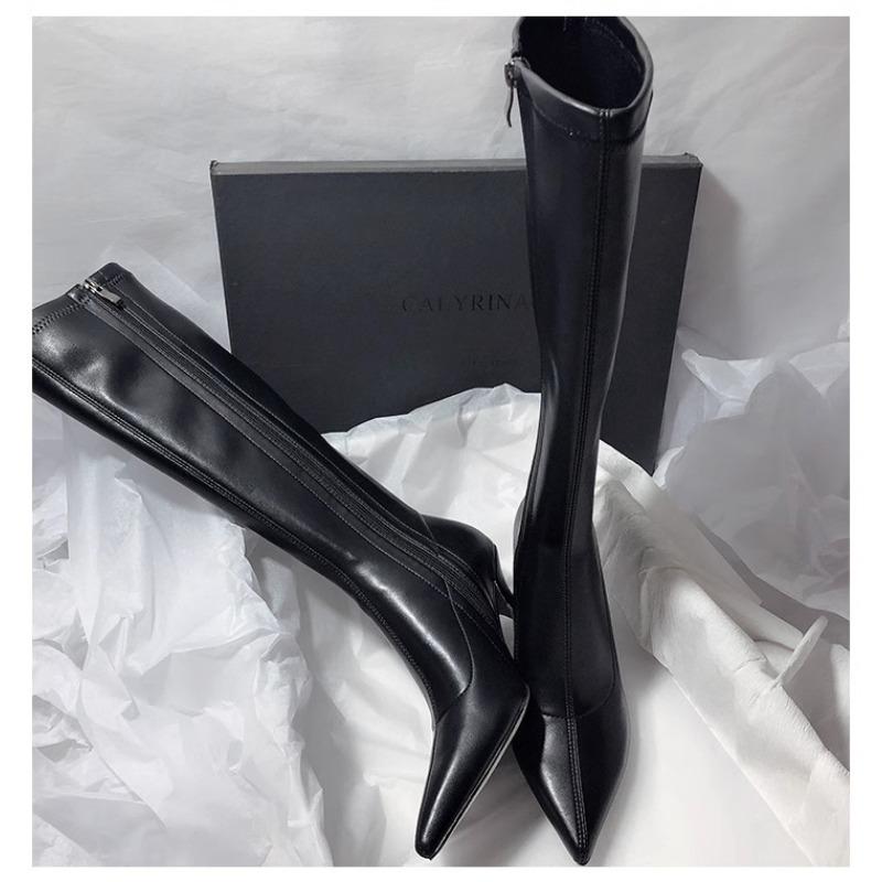 New Style Thin High Heel Women Boots Pointed Toe Women's High Tube Long Boots Zip Boots Mujer Solid Color Sexy Botas Mujer