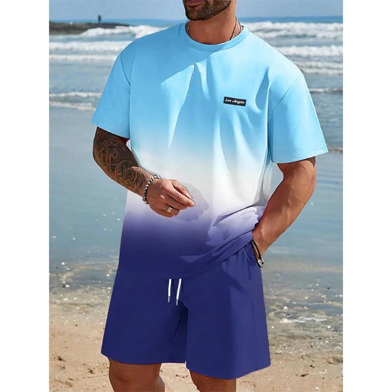 Men's Graphic 2pcs Tees sets Summer Tops Short Sleeve Short Pants Crew Neck Sport Casual Outdoor Vacation Sport 3D Print Summer Black Blue Green