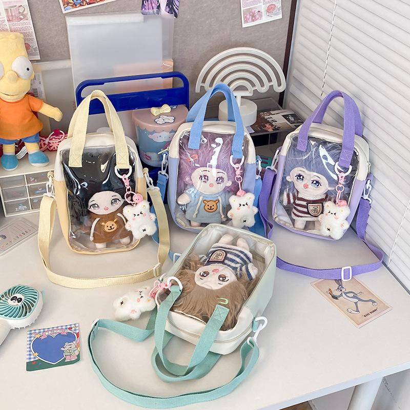 Y2K Versatile Transparent New Cute Girls 20cm Doll Bag Pocket Shoulder Crossbody Bags Simple Basic Ita Bag Student Handbag Purse