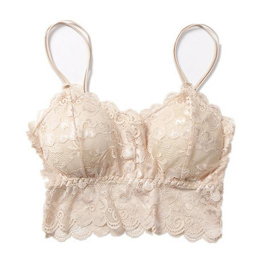 Damski koronkowy biustonosz bandeau plus size z wkładkami i ramiączkami spaghetti - Bezramiączkowa koszulka camisole na piękne plecy