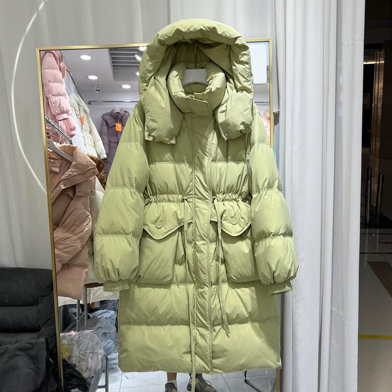 Winter New Down Jacket Women's Medium and Long Over-knee Thickened Warm Hooded Jacket Pinghu