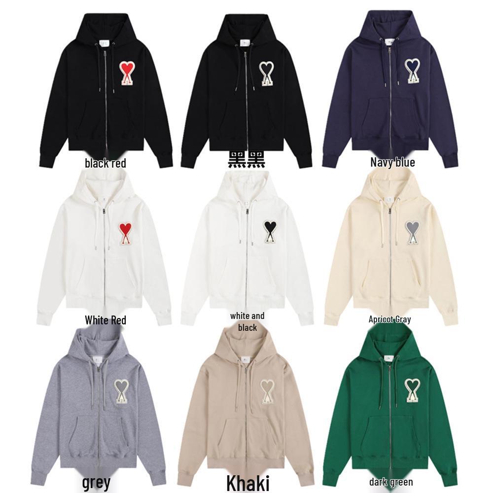 AMI CLAMS Unisex Hoodie with Embroidered Heart & Zippered Pocket - Autumn/Winter Casual Jacket