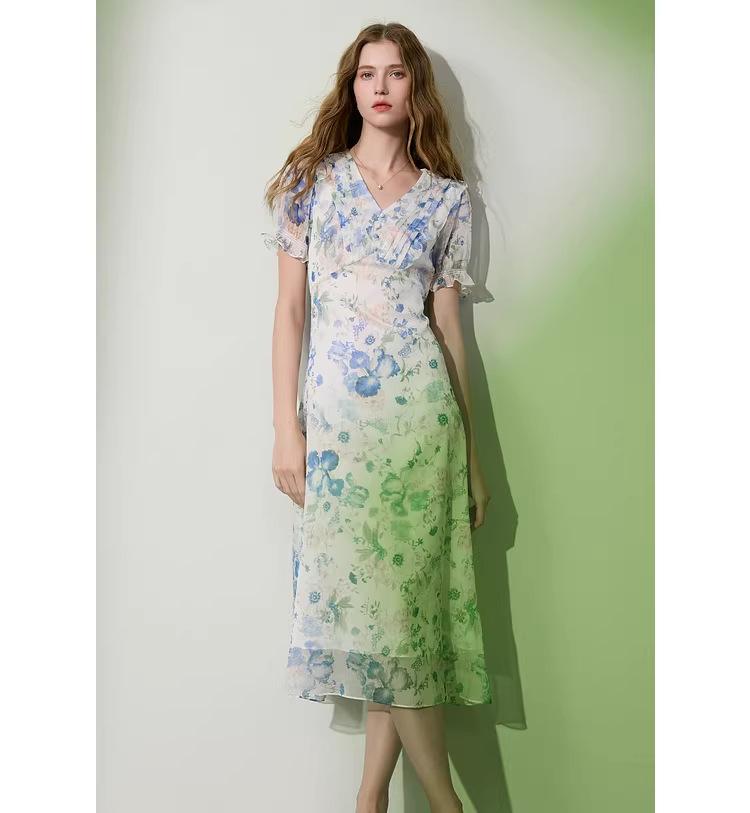 2026 Summer French Floral Mid-Length Blue Skirt - Romantic & Fashionable