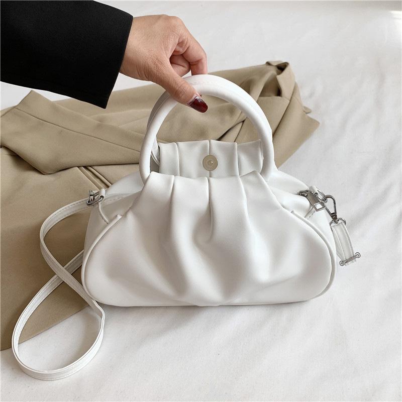 Hand-held Vintage Solid-color Cloud-shaped Pleated Bag with Single Shoulder Strap and Side Carrying Handle