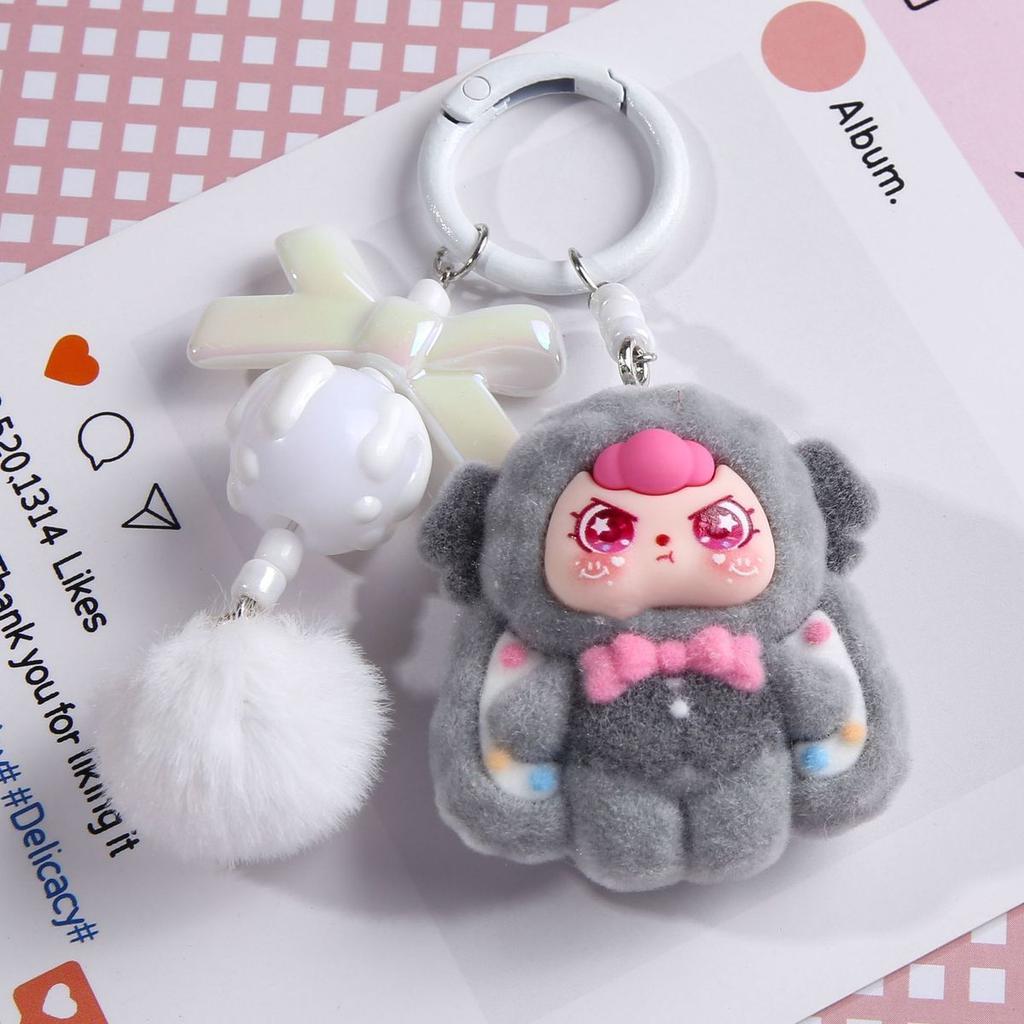 Mengli Gentleman Ear Drop Fuzzy Bookbag Cartoon Hanging Accessories Flocking Bag Cute Student Plush Keychain