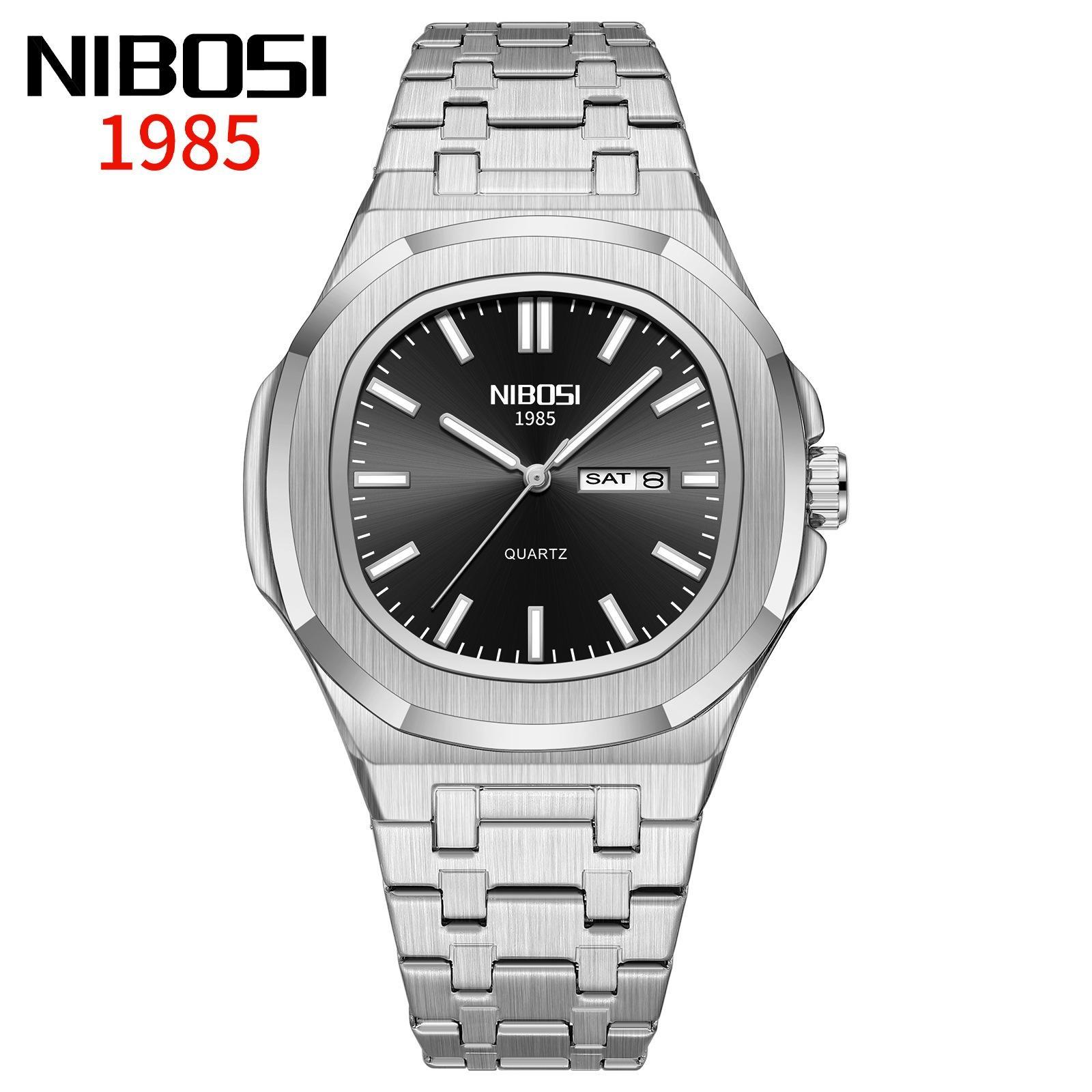 

NIBOSI Fashion Men s Watches Waterproof Luminous Date Week Men Watch Stainless Steel Business Luxury Quartz Watch чёрный/серебряный