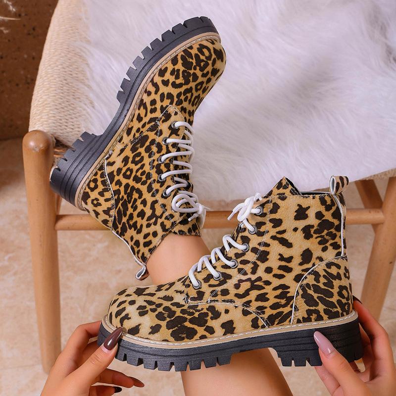 Leopard Print Color Matching Large Size New Autumn Personality Temperament Fashion Platform Comfortable Fashion Martin Boots