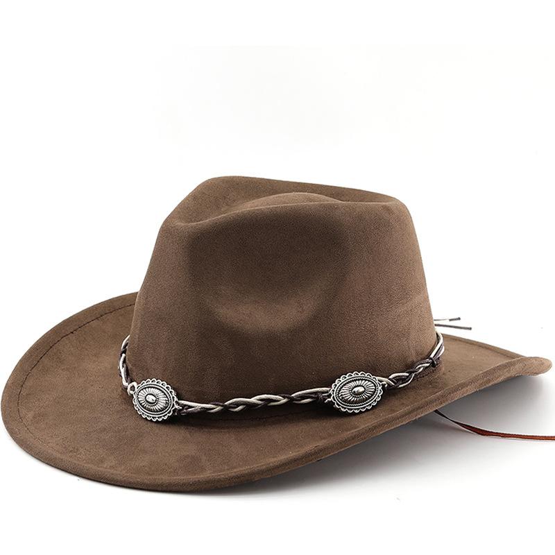 Suede Curled Brim Western Cowboy Hat for Men and Women, Outdoor Travel Hat, Rolled Brim Ethnic Style Fedora, Felt Hat