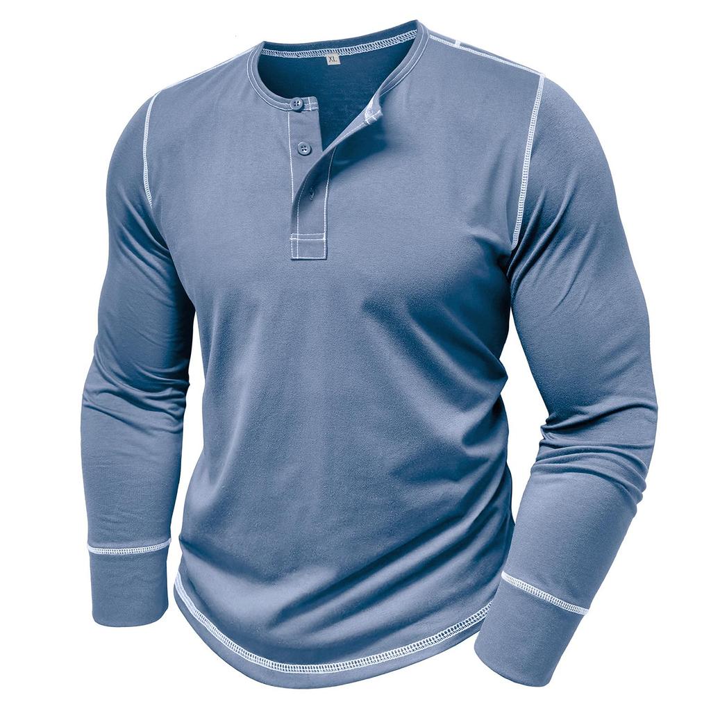 Men’s Long Sleeves Pullovers Henley Shirts Color Blocked T-shirts Autumn Winter Casual Wear Warm Clothes Street Holiday Outdoor Tops