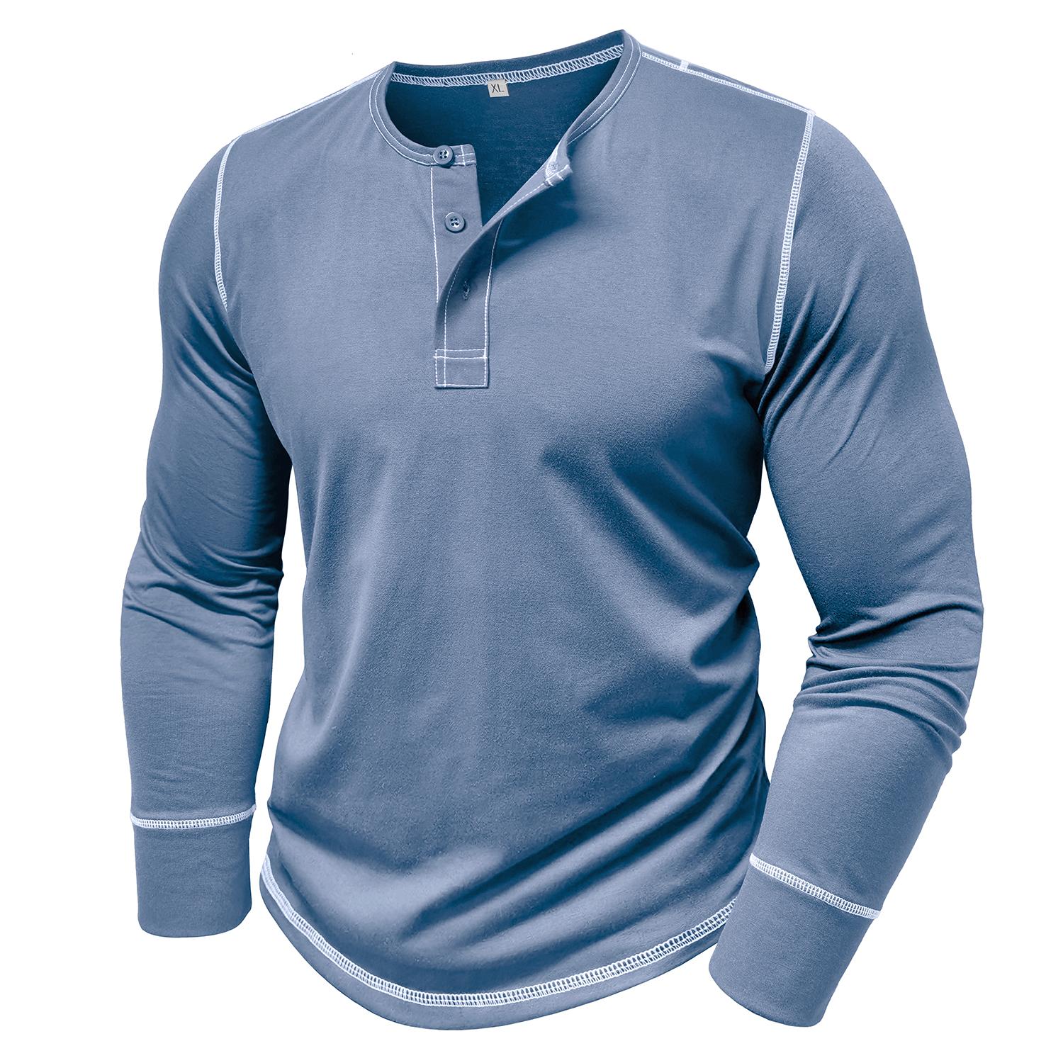 

Men’s Long Sleeves Pullovers Henley Shirts Color Blocked T-shirts Autumn Winter Casual Wear Warm Clothes Street Holiday Outdoor Tops S синий