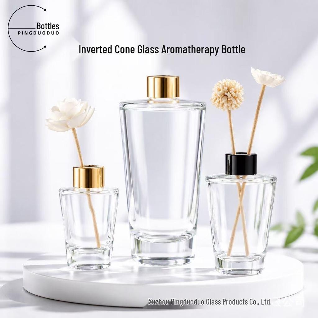 In Stock Inverted Cone Glass Aroma Diffuser for Essential Oils, No-Fire Rattan Fragrance Evaporation Bottle for Home and Hotel Decor.