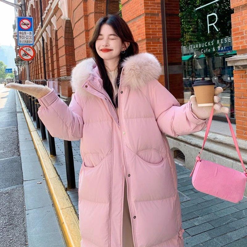 Winter Loose Sweet Thickened Long Cotton with Hooded Coat for Women