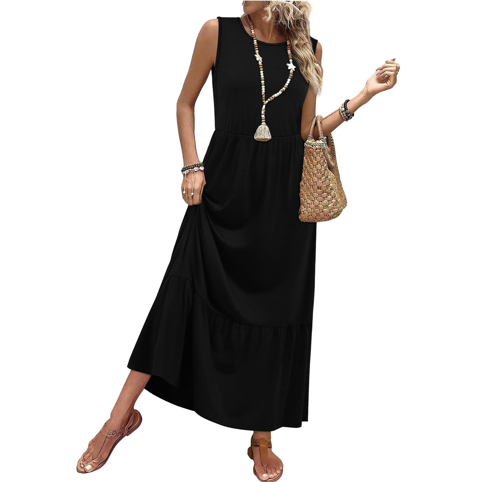 Women s Relaxed-Fit Sleeveless A-Line Pocketed Short-Sleeve Dress S чёрный