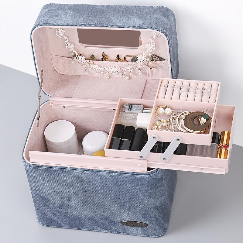 Large Capacity Cosmetic Box Pu Leather Waterproof Make-Up Case Lipstick Jewelry Organize Storage Multifunctional Box With Mirror