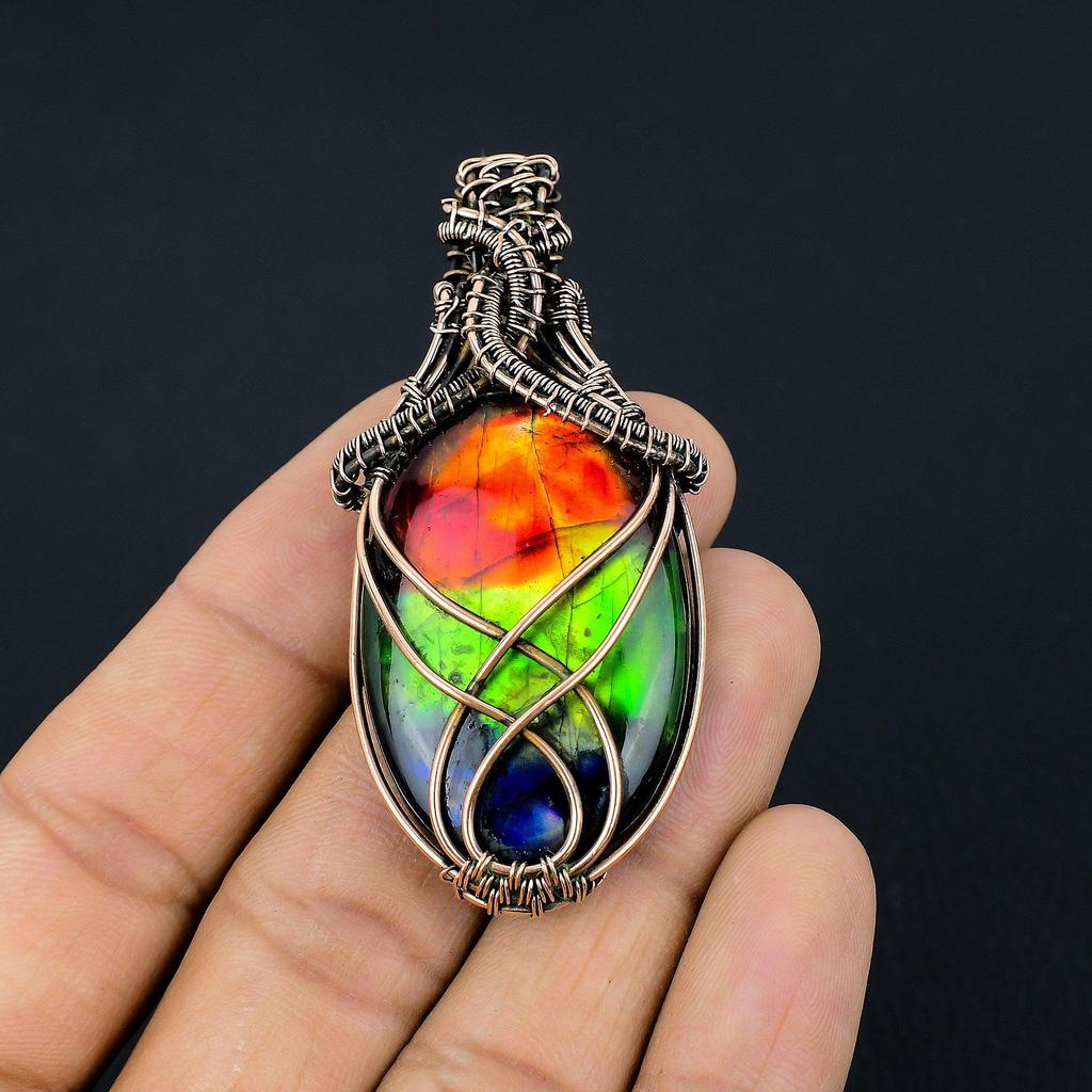 Tri Color Labradorite Pendant Gemstone Handmade Jewelry, 999 Copper Wire Wrapped Pendant, Gift For Wife Jewelry