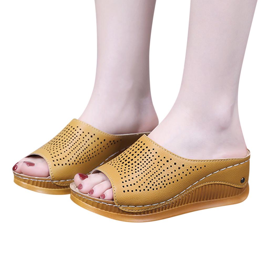 Women's Wedges Slippers Fashion Heeled Shoes Hollow Casual Fish Mouth Slippers