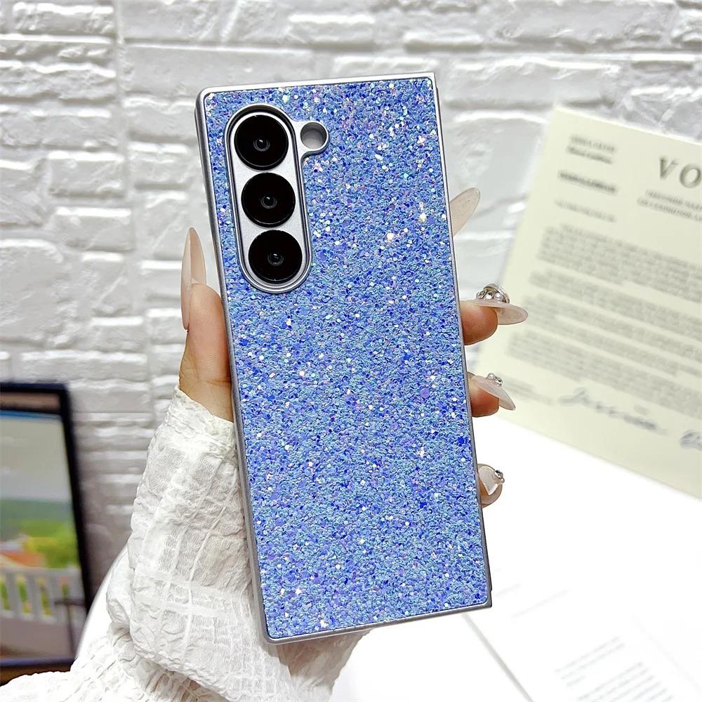 Electroplated Silver Frame Phantom Glitter Phone Case for Samsung Galaxy Z Fold 7 6 5 4 3 Colorful Laser Shockproof Protect Back Cover