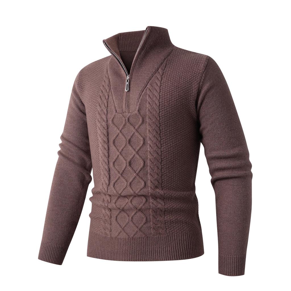 Autumn And Winter Thickened Pullover Knitted Sweater Men'S Solid Color Stand-Up Collar Half Zipper Business Casual Sweater