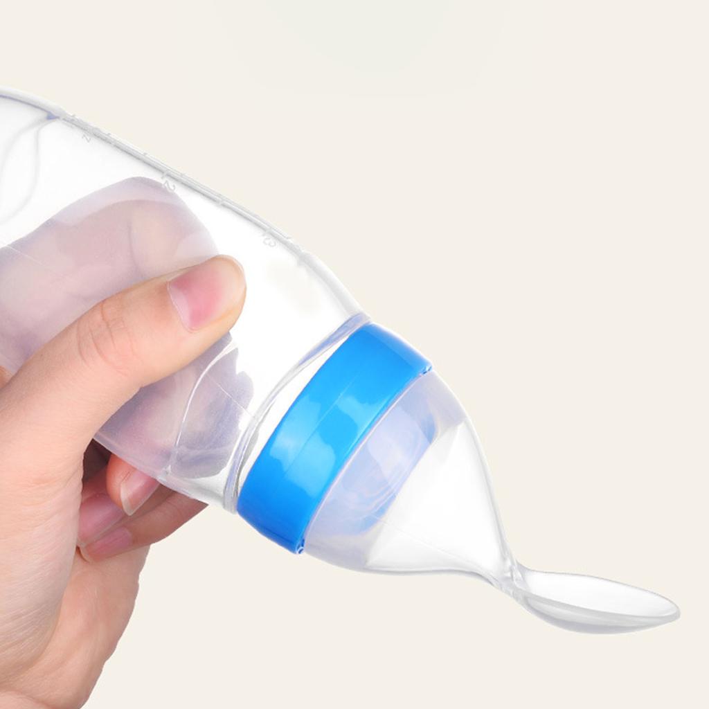 Feeding Bottle Spoon Silicone PP Safe Soft BPA Free Elastic Round Bottom Baby Food Feeder Blue