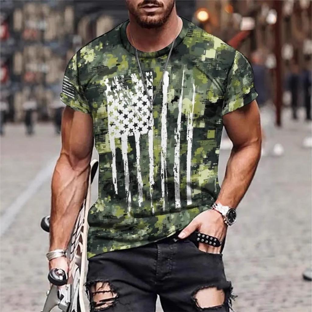 Summer Men's 3D Printed Crew Neck T-Shirt Fashion Versatile Breathable Trend Casual