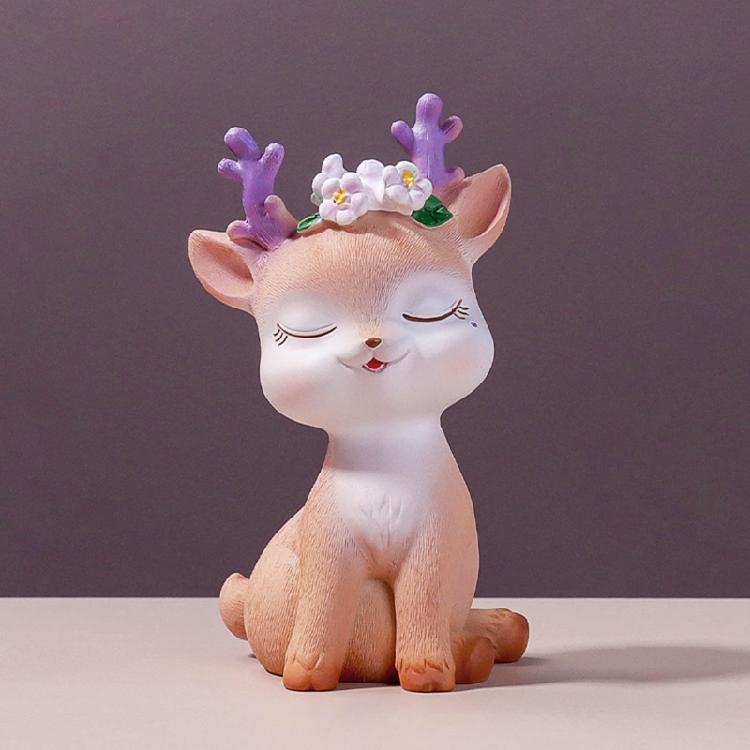 Mini Reindeer Statue Cartoon Fawn Elk Pattern Figurine Animal Cake Topper Desk