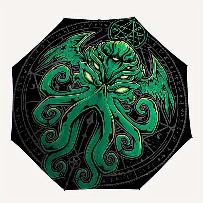 Grüner Cthulhu Mythos - Mystischer Oktopus Regenschirm, Tragbarer 3-fach Regenschirm für Damen & Herren, Weihnachtsgeschenk ES328
