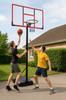 Freestanding basketball hoop with outdoor backboard, height adjustable