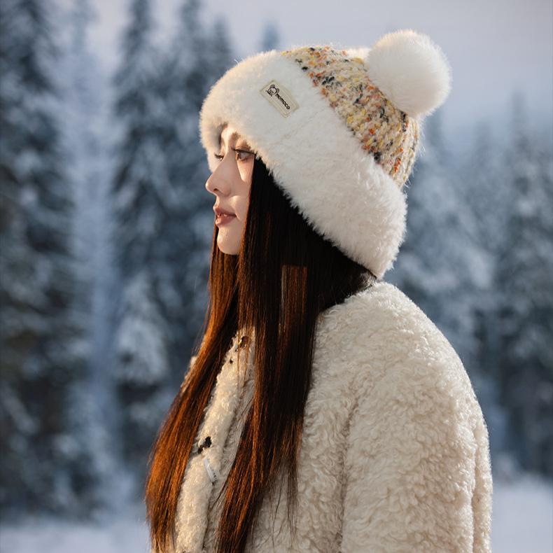 Autumn and Winter Hat Women's Cute Ears Big Head Circumference Wool Hat Fashionable Velvet Warm Knitted Hat