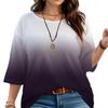 Women's Print Fashion Gradient Color Seven-point Sleeve Casual Round Neck T-shirt Blouse