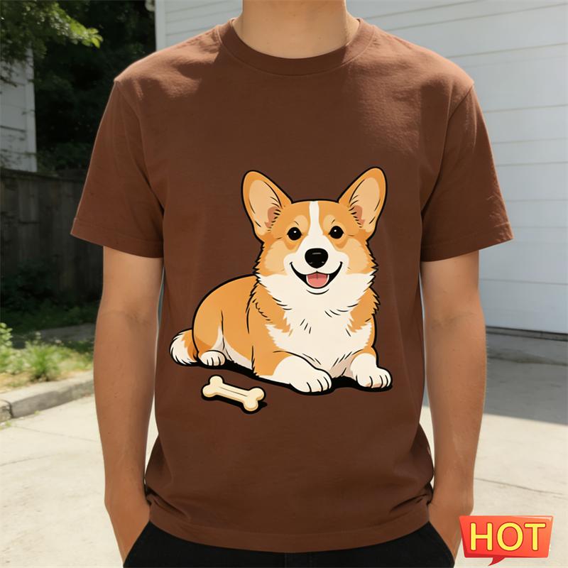 Funny Corgi Graphic Summer T Shirts For Men Fashion Cute Dog 3D Printed Crew Neck Tshirts Loose Streetwear Short Sleeve Tees
