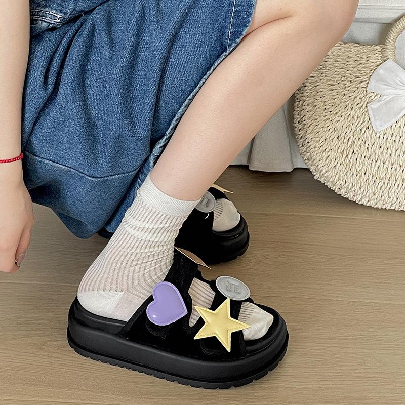 Fashion star explosion non-slip thick-soled one-word slippers summer wear heightening soft-soled sandals shoes