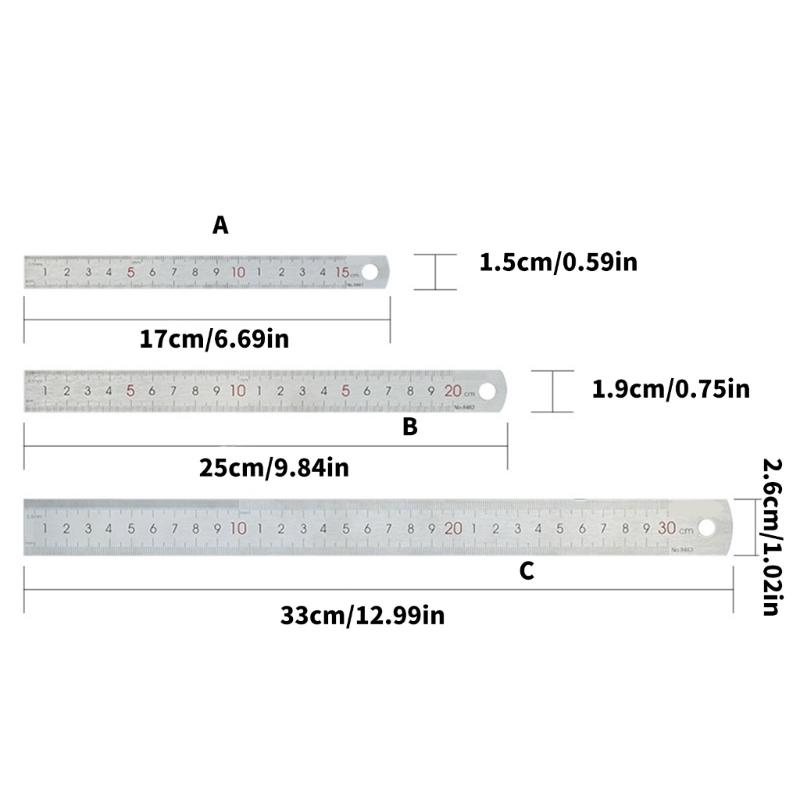 Stainless Steel Ruler Metal Ruler 15/20/30cm Straight Ruler Measuring Tool School Supplies for Engineering Teaching