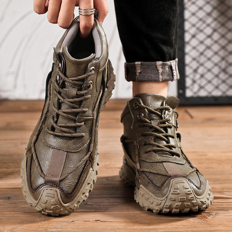 38-46 Übergröße Herren Handgefertigtes Muster Leder Bequeme Weiche Socke Stiefeletten Herbst Winter Herrenstiefel Handgefertigter Lederschuh