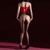 Sexy Women'S Oil Glossy Shiny Bodysuit Thin Lace Patchwork Open Crotch Jumpsuit Yoga Shaping Bodystockings Maid Leotard