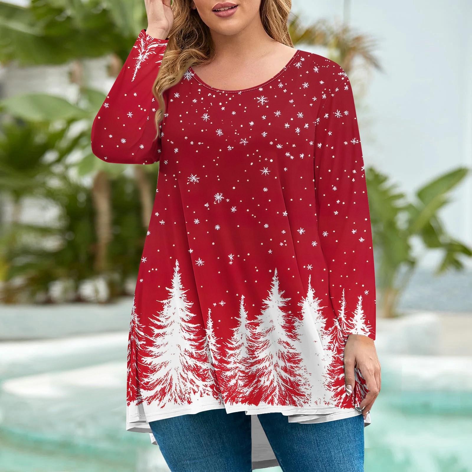 

Женская мода большого размера с круглым вырезом и длинным рукавом, повседневный свободный пуловер с рождественским принтом XXXXL белый