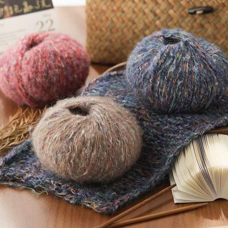 Hand-Knitted Colorful Mohair Scarf, Sweater, Hat – Seven-Color Fine Spinning Yarn