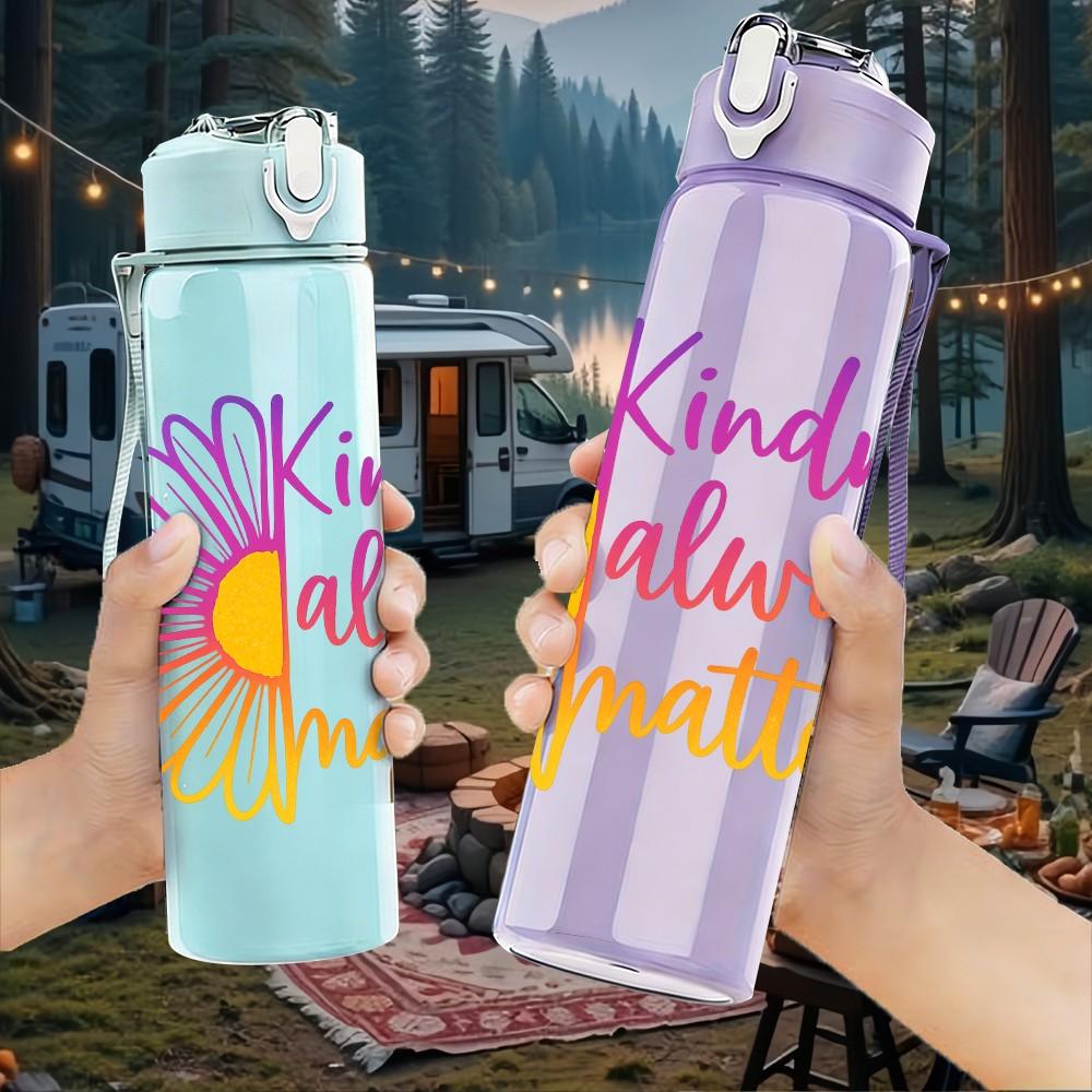 1PC Kindness Always Matters Daisy 750ml Color Plastic Sports Water Bottle Leakproof Flip Straw Lid Suitable for Sports Office Home Use