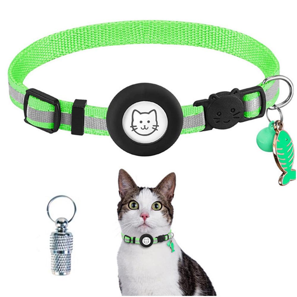 For AirTag Tracker Reflective Pet Collar Silicone Protective Case with Bell/ID Tag