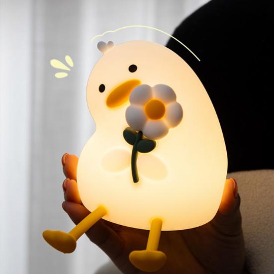 Kinder Nachtlicht Einstellbare Helligkeit Entenform Nachttischlampe Silikon Praktische Klicksteuerung Touch-Licht