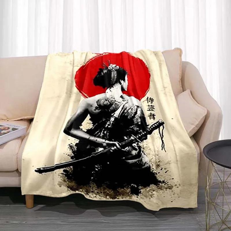 Japanese Geisha Printed Blanket for Sofa Bed Travel Camping Living Room Office Conditioning Blanket for All Seasons Gifts