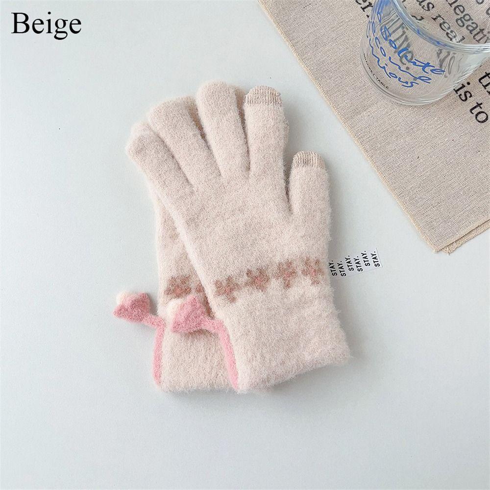 Thick Knitted Gloves Windproof All Finger Gloves Daily Warm Gloves  Women Girls
