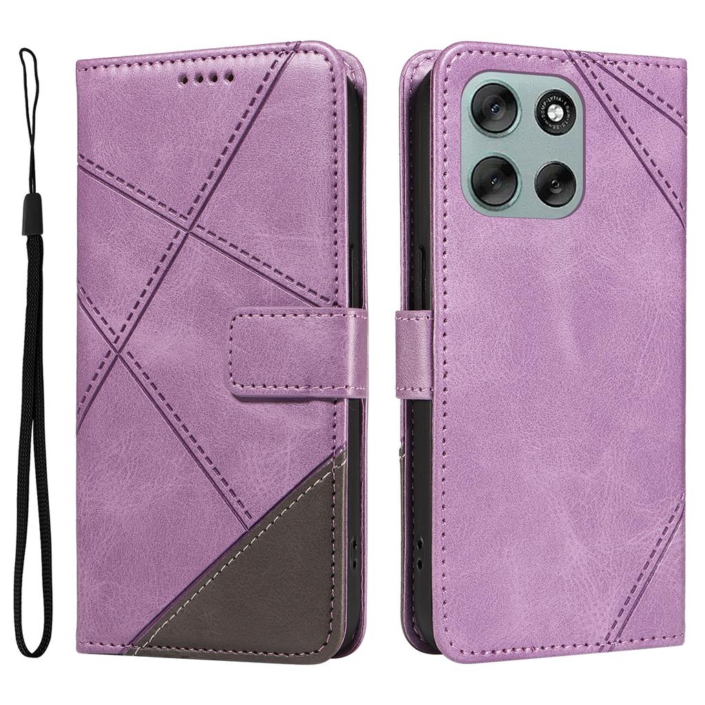 Skórzane etui dla Motorola Moto G56 5G, portfel z geometrycznym wzorem linii, pokrowiec na telefon z paskiem na nadgarstek