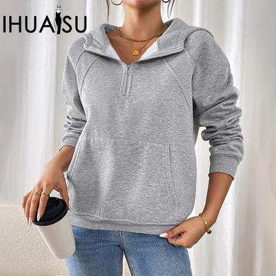 Long Sleeve Casual Hoodie Autumn and Winter Women's Solid Colour Pullover Sweatshirt Top
