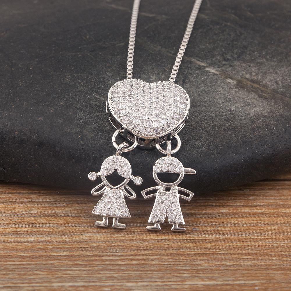 AIBEF Trendy Boy/Girl Pendant Necklaces Women Charm Cute Chain Choker Heart Family Jewelry Son/Daughter Birthday Gifts