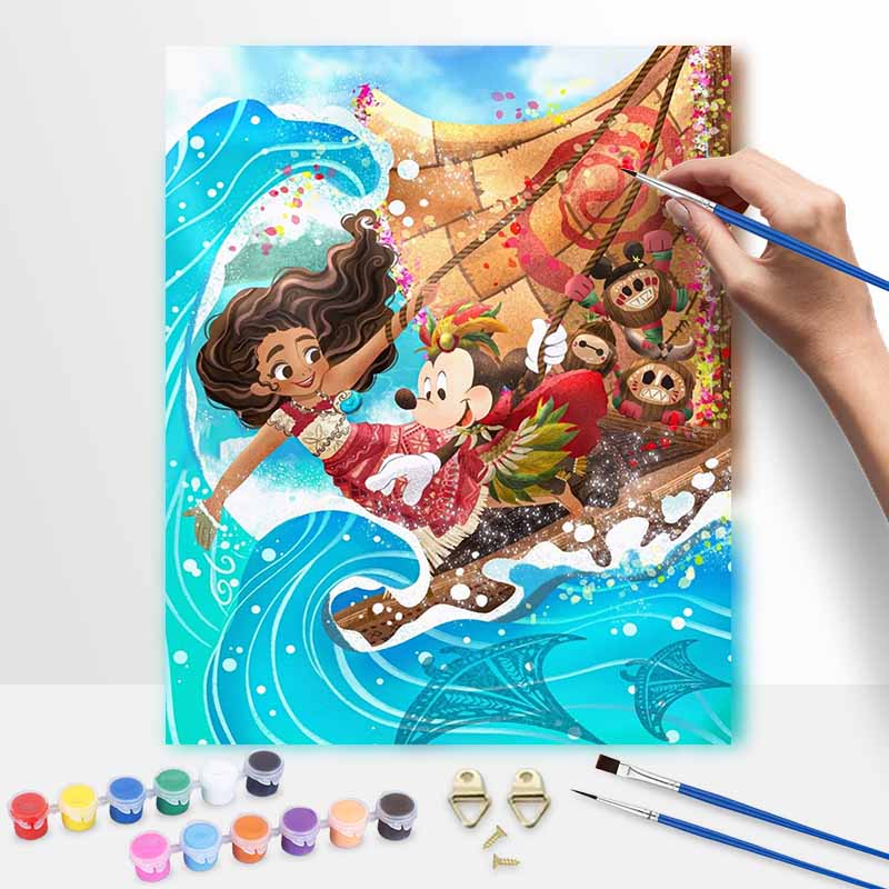 Disney oil painting painting art Moana and Mickey Mouse tropical ocean adventure handmade diy painting home decoration gift 20x30cm